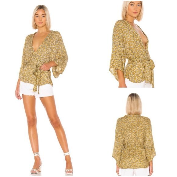 Jen’s Pirate Booty Yellow Short Floral Kimono S - Picture 1 of 8